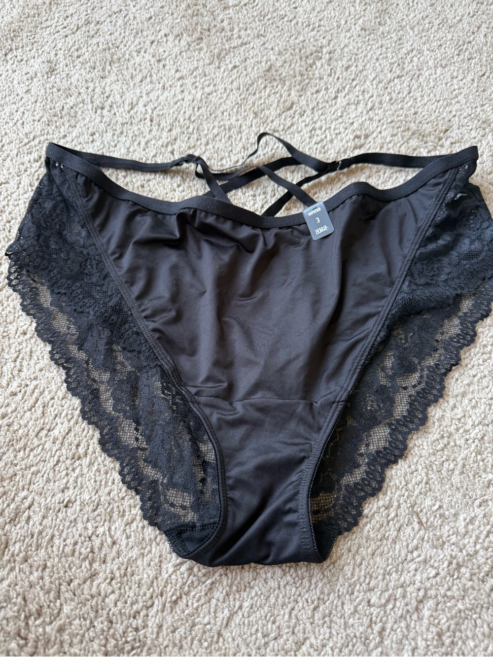 Black Lace-Trim Strappy Bikini Panty
